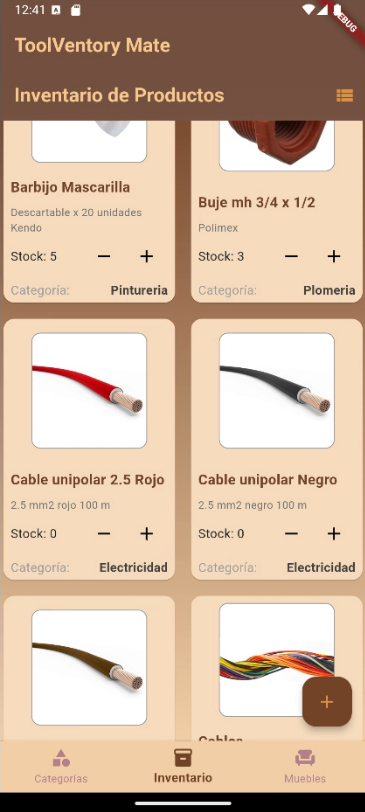Captura 1: Vista del inventario